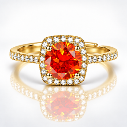 1ct Round Brilliant Moissanite Square Halo Adjustable Ring