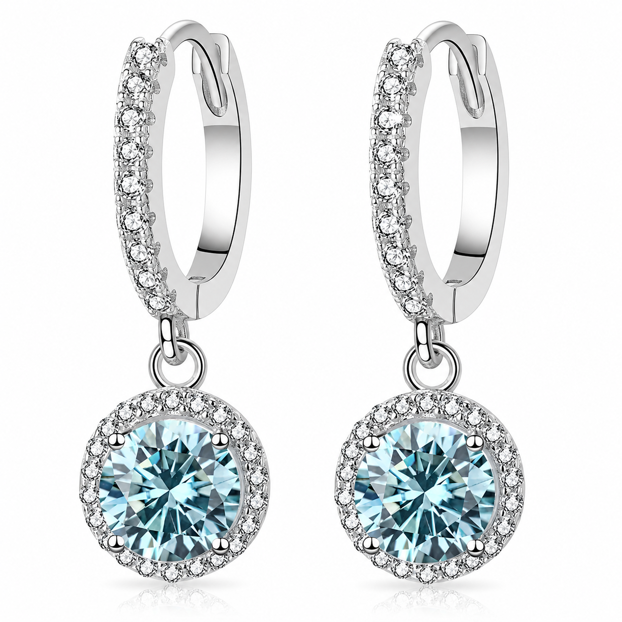 Halo Moissanite Hoop Drop Earrings