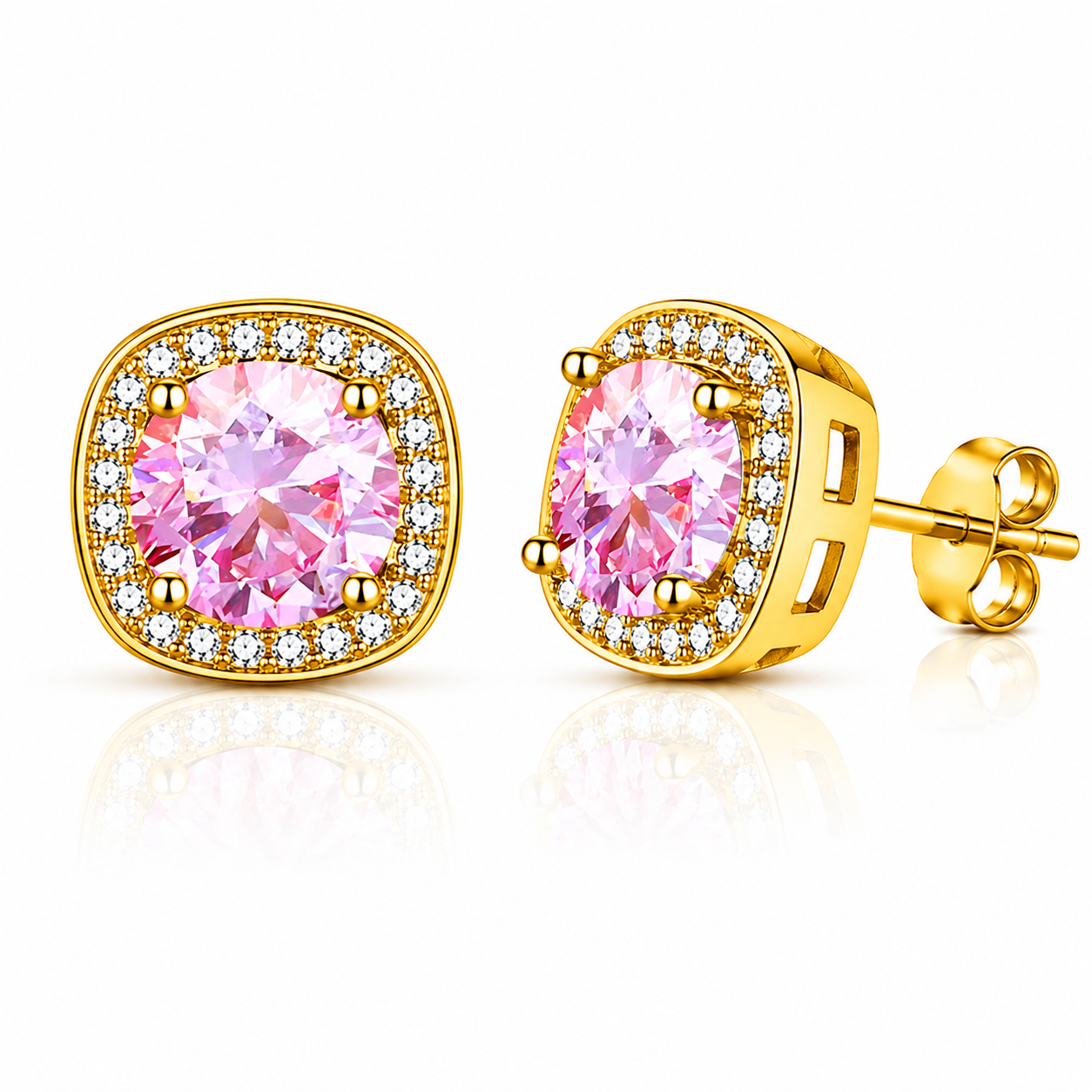 Halo Moissanite Stud Earrings – 925 Sterling Silver & Gold