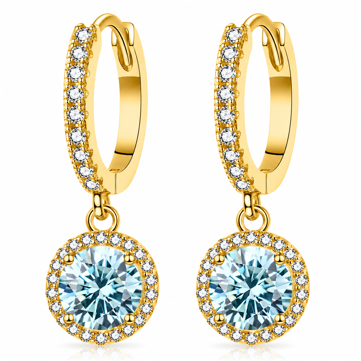 Halo Moissanite Hoop Drop Earrings