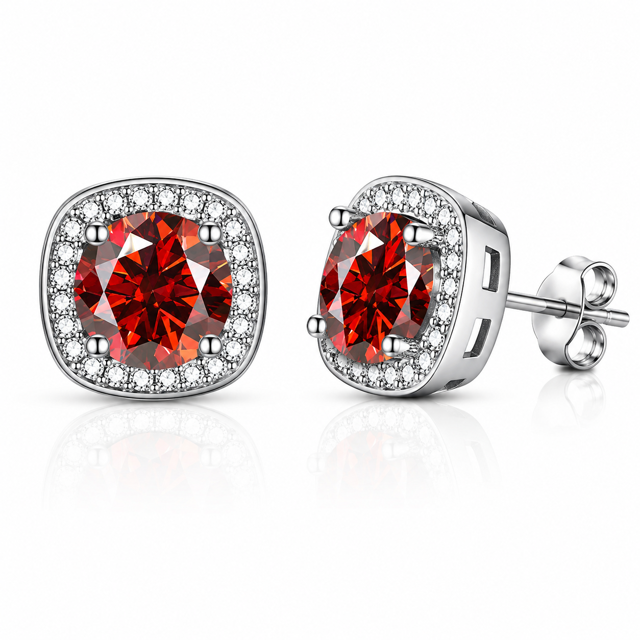 Halo Moissanite Stud Earrings – 925 Sterling Silver & Gold
