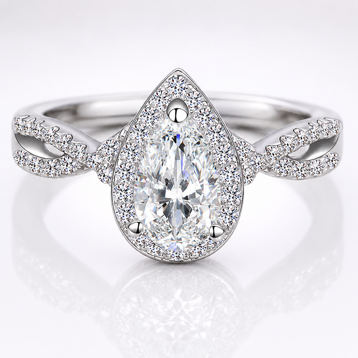 Pear Halo Moissanite Engagement Ring