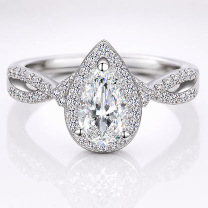 Pear Halo Moissanite Engagement Ring