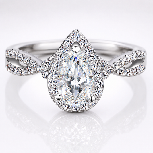 Pear Halo Moissanite Engagement Ring