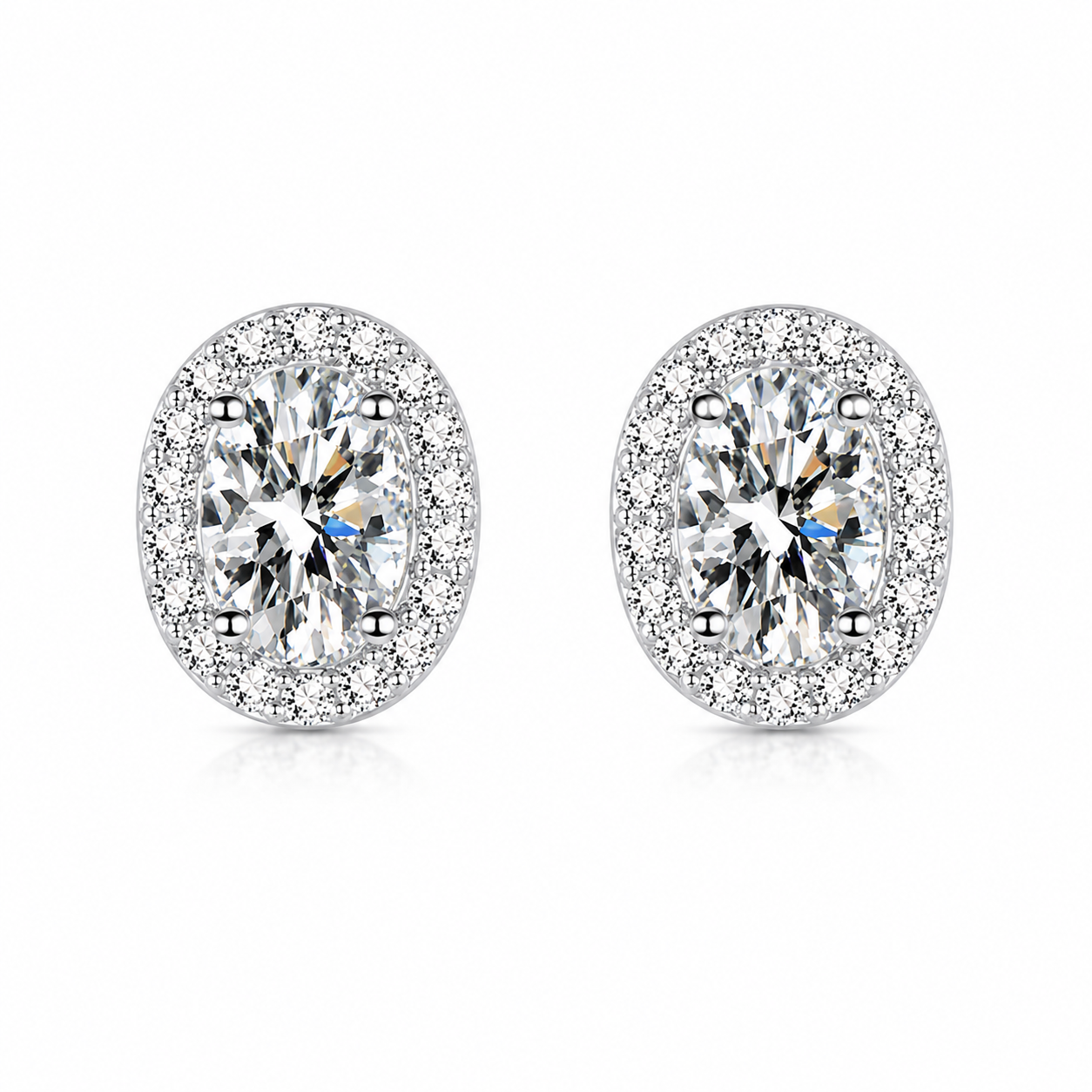 Oval Halo Moissanite Stud Earrings