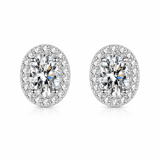 Oval Halo Moissanite Stud Earrings