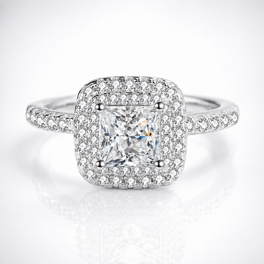 Princess Double Halo Moissanite Engagement Ring