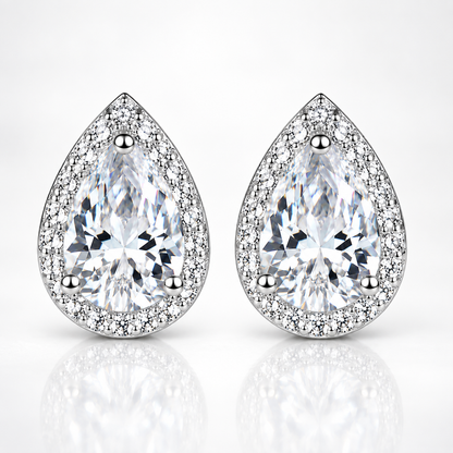 Pear Cut Moissanite Halo Stud Earrings