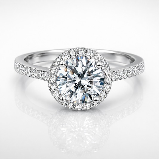 Round Brilliant Cut Moissanite Pavé Halo Engagement Ring