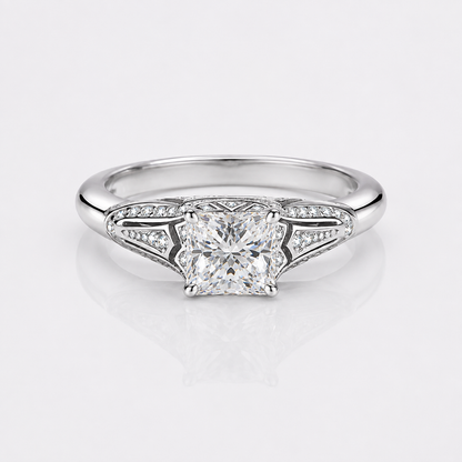 Vintage Princess Cut Moissanite Filigree Engagement Ring