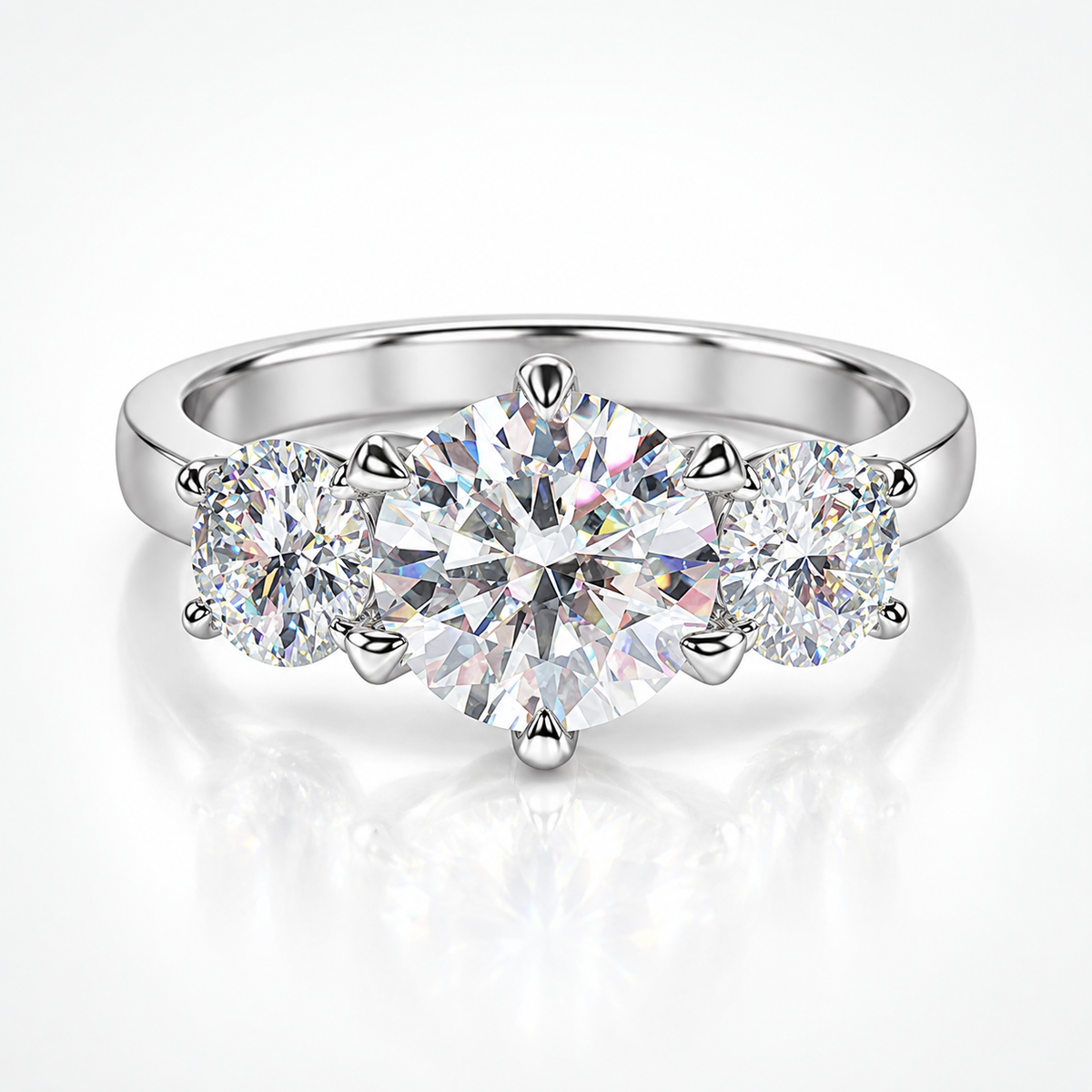 5ct Round Brilliant Moissanite Trilogy Engagement Ring