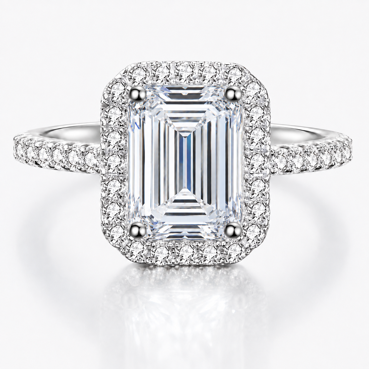 Emerald Halo Moissanite Engagement Ring