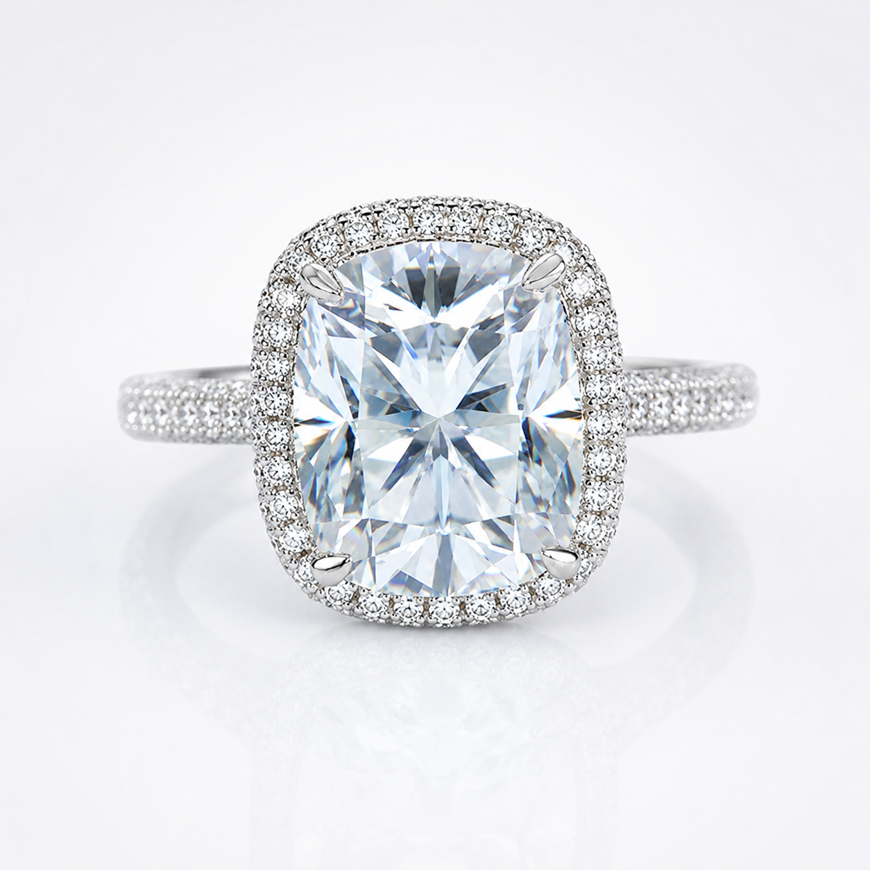 5ct Cushion Cut Moissanite Halo Engagement Ring