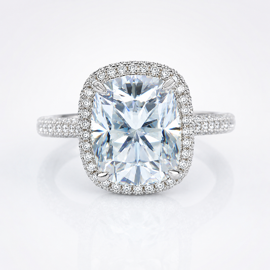 5ct Cushion Cut Moissanite Halo Engagement Ring