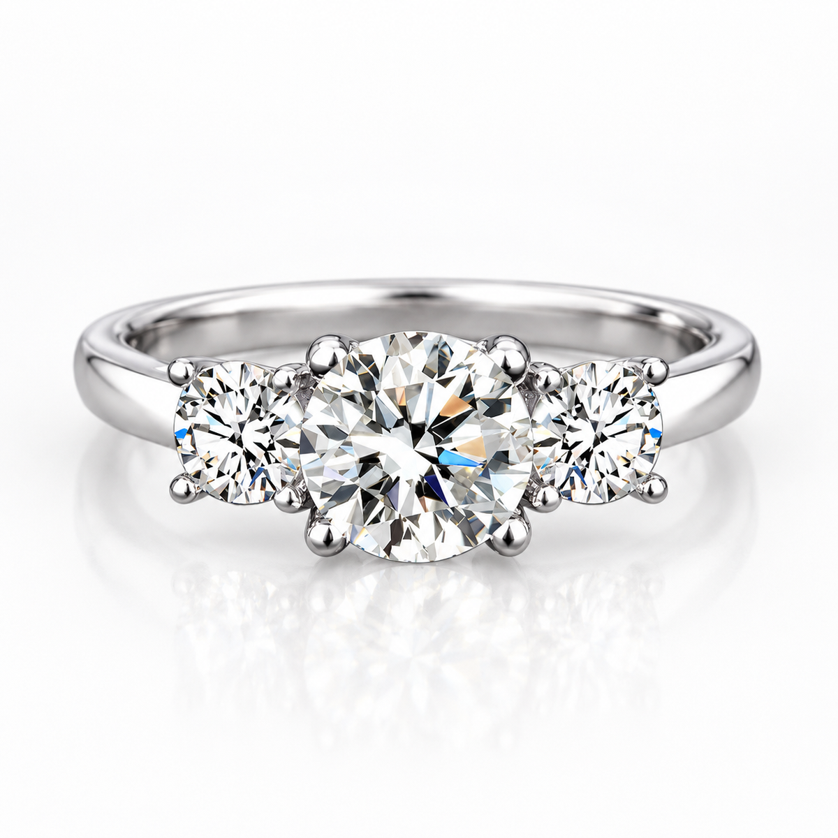 2ct Round Brilliant Moissanite Trilogy Engagement Ring