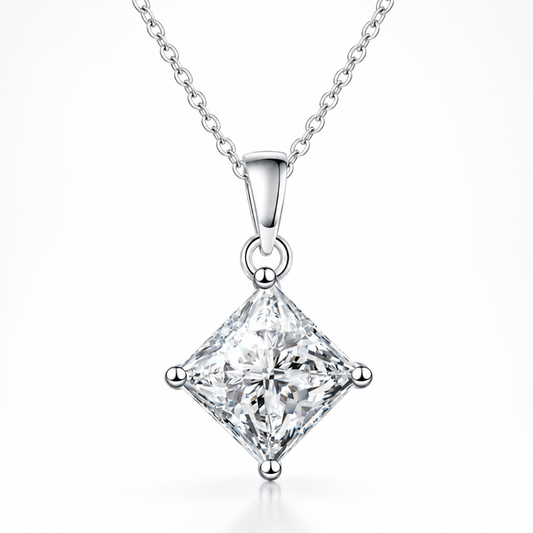 Princess Cut Moissanite Solitaire Pendant Necklace