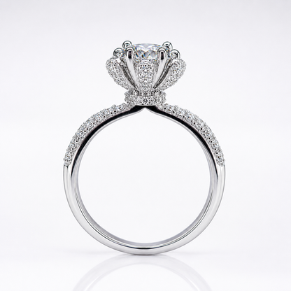 Round Brilliant Moissanite Cathedral Pavé Engagement Ring