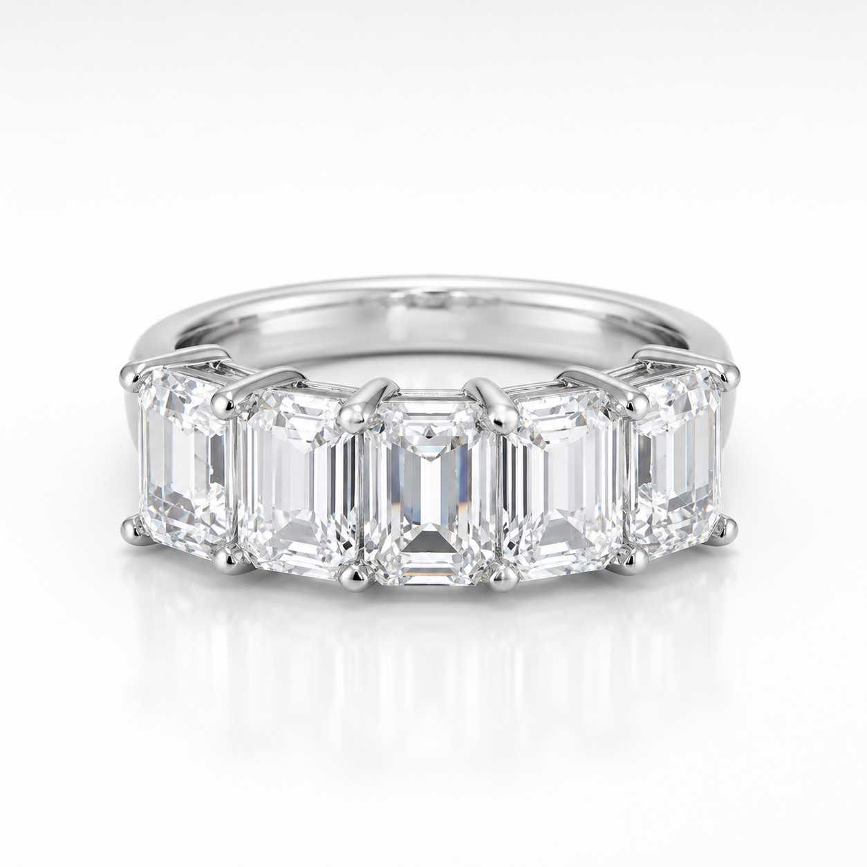 2.5ct Emerald Cut Moissanite Half-Eternity Wedding Band