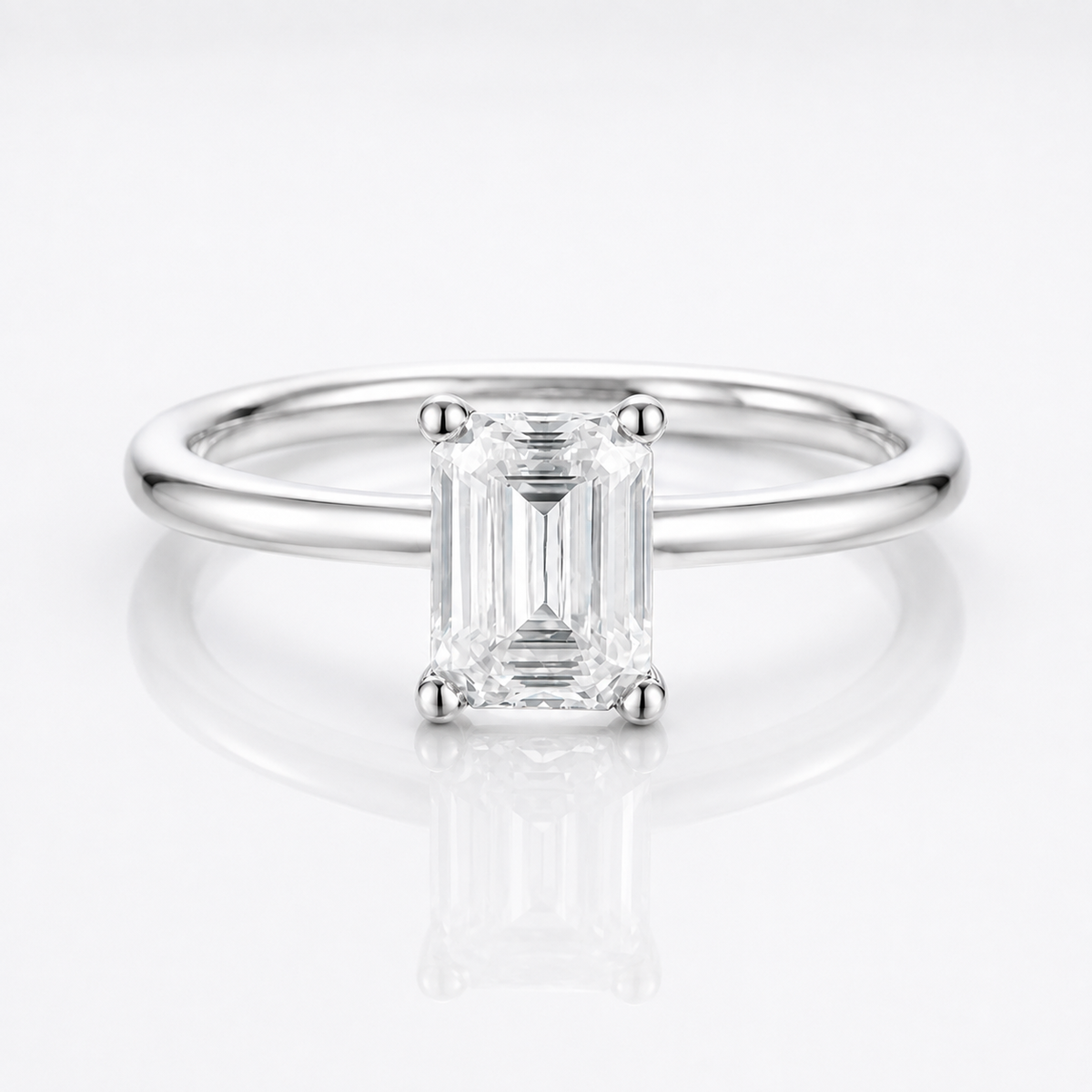 Emerald Cut Moissanite Solitaire Engagement Ring