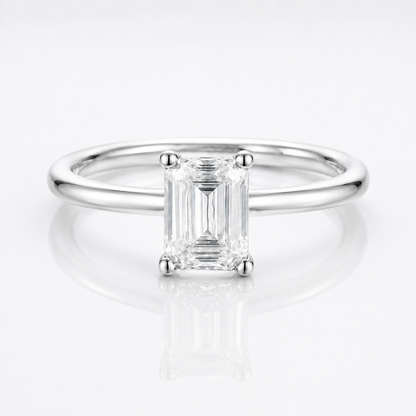 Emerald Cut Moissanite Solitaire Engagement Ring