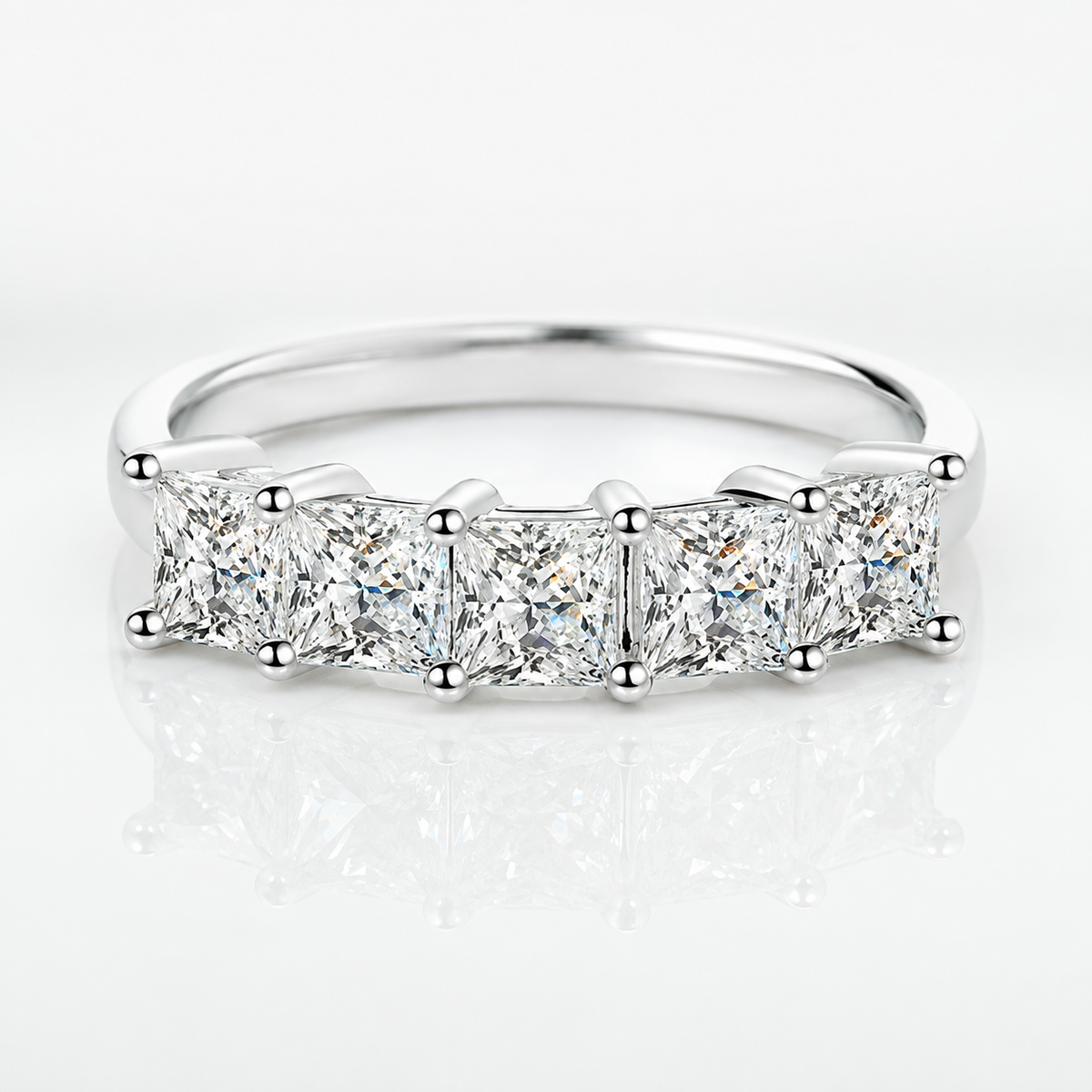 Five Stone Princess Cut Moissanite Anniversary Ring
