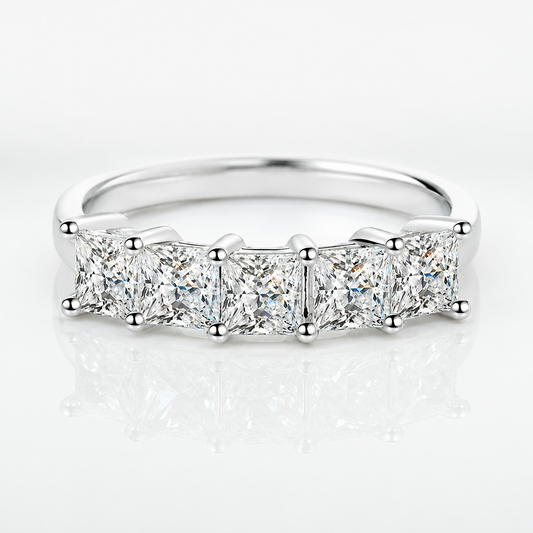 Five Stone Princess Cut Moissanite Anniversary Ring