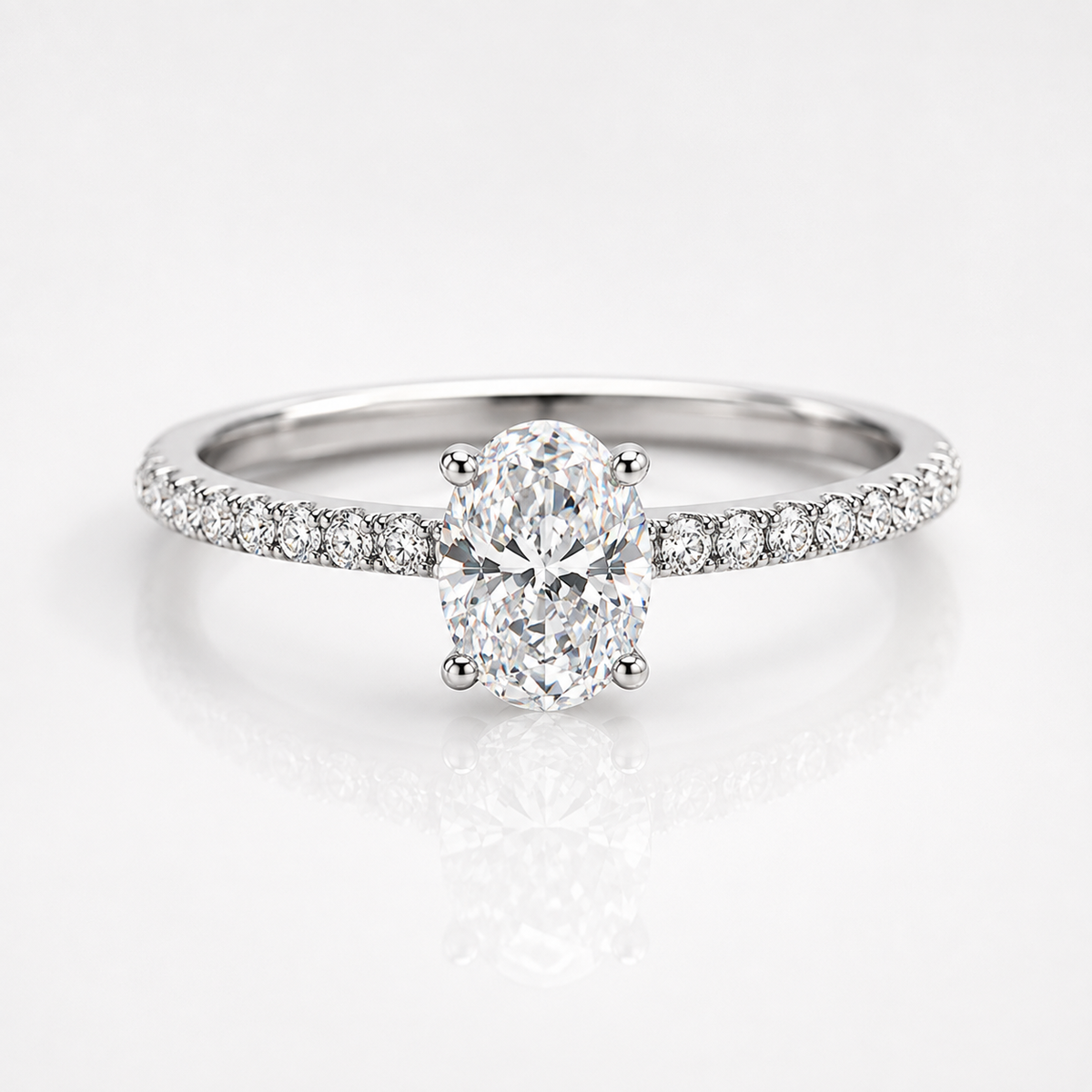 Oval Cut Moissanite Pavé Solitaire Engagement Ring