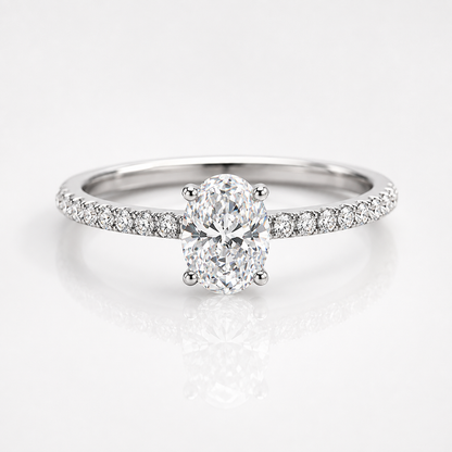 Oval Cut Moissanite Pavé Solitaire Engagement Ring