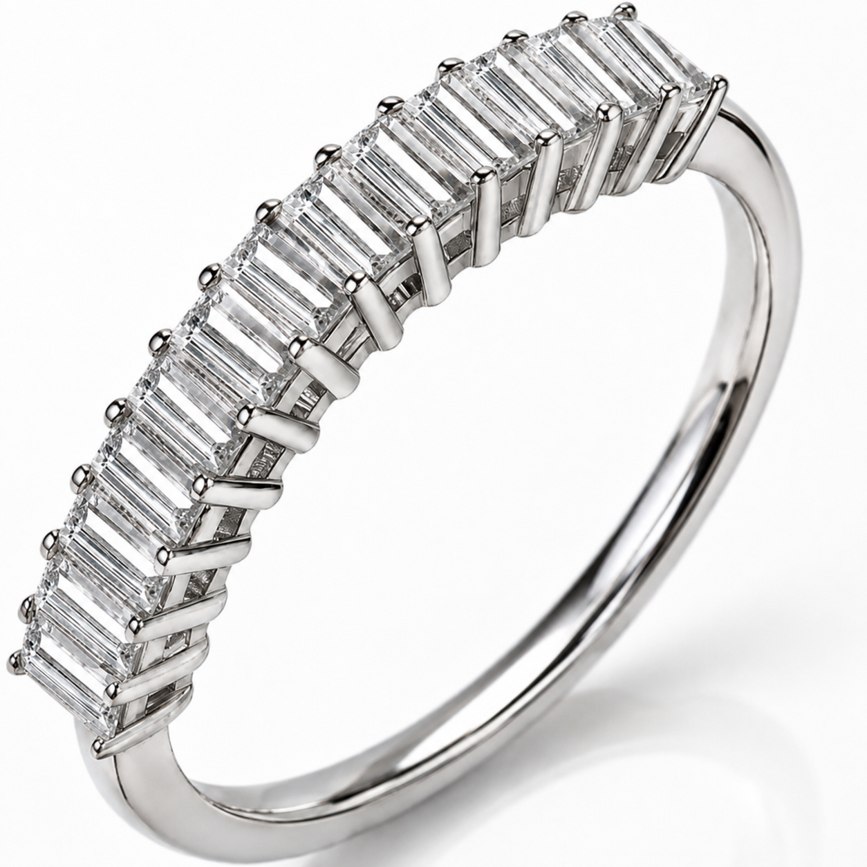 1ct Emerald Cut Moissanite Half-Eternity Wedding Band