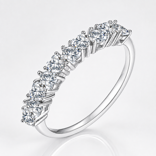 1ct Heart Cut Moissanite Half-Eternity Wedding Band