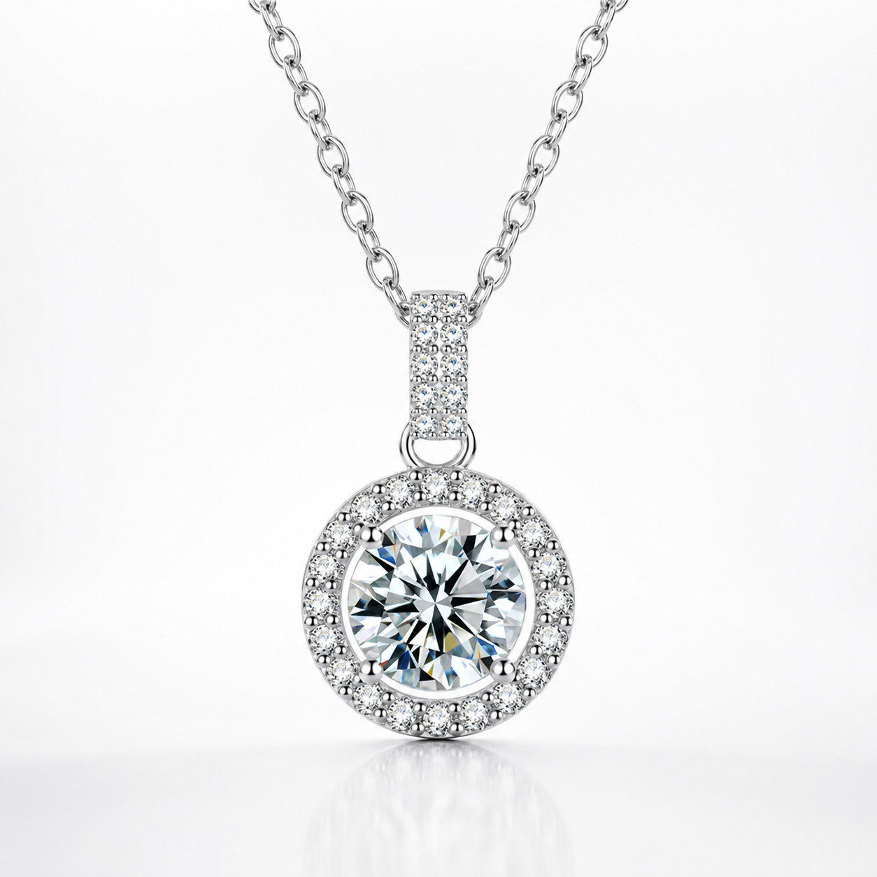 Round Halo Moissanite Pendant Necklace