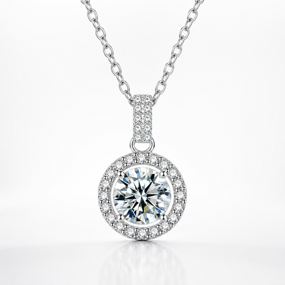 Round Halo Moissanite Pendant Necklace
