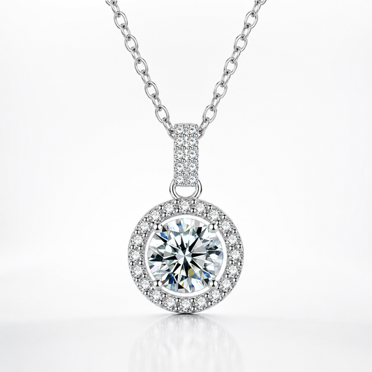 Round Halo Moissanite Pendant Necklace