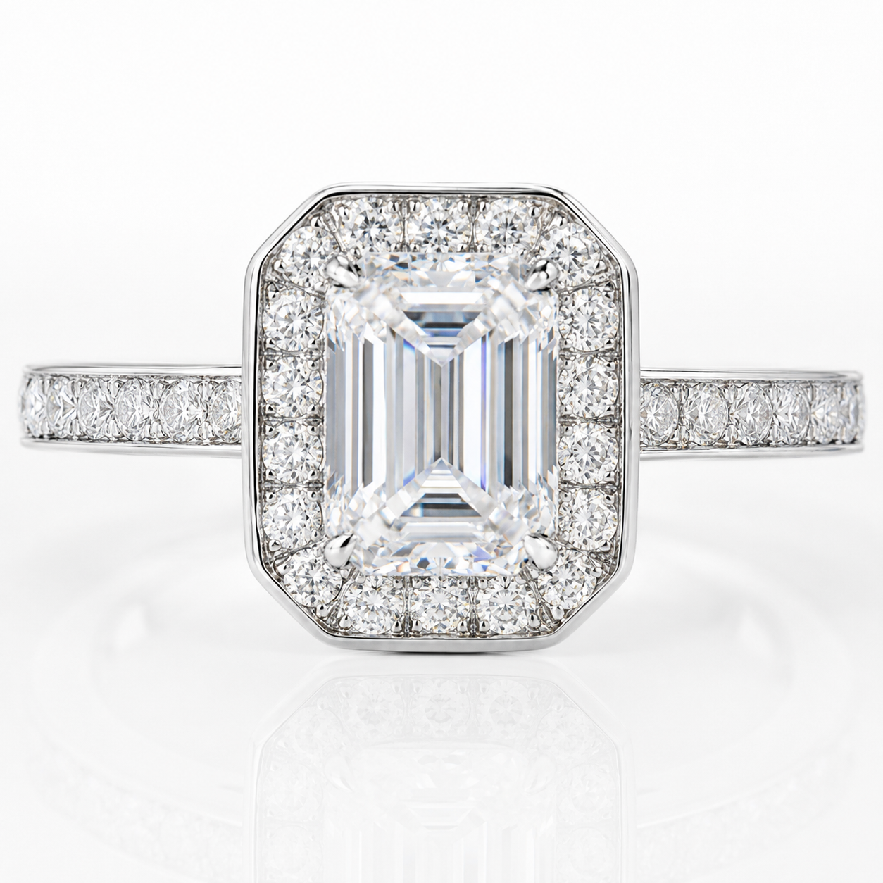 Elegant Emerald Halo Moissanite Engagement Ring