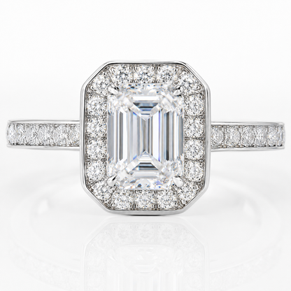 Elegant Emerald Halo Moissanite Engagement Ring