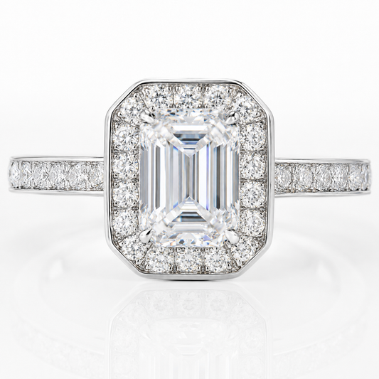 Elegant Emerald Halo Moissanite Engagement Ring