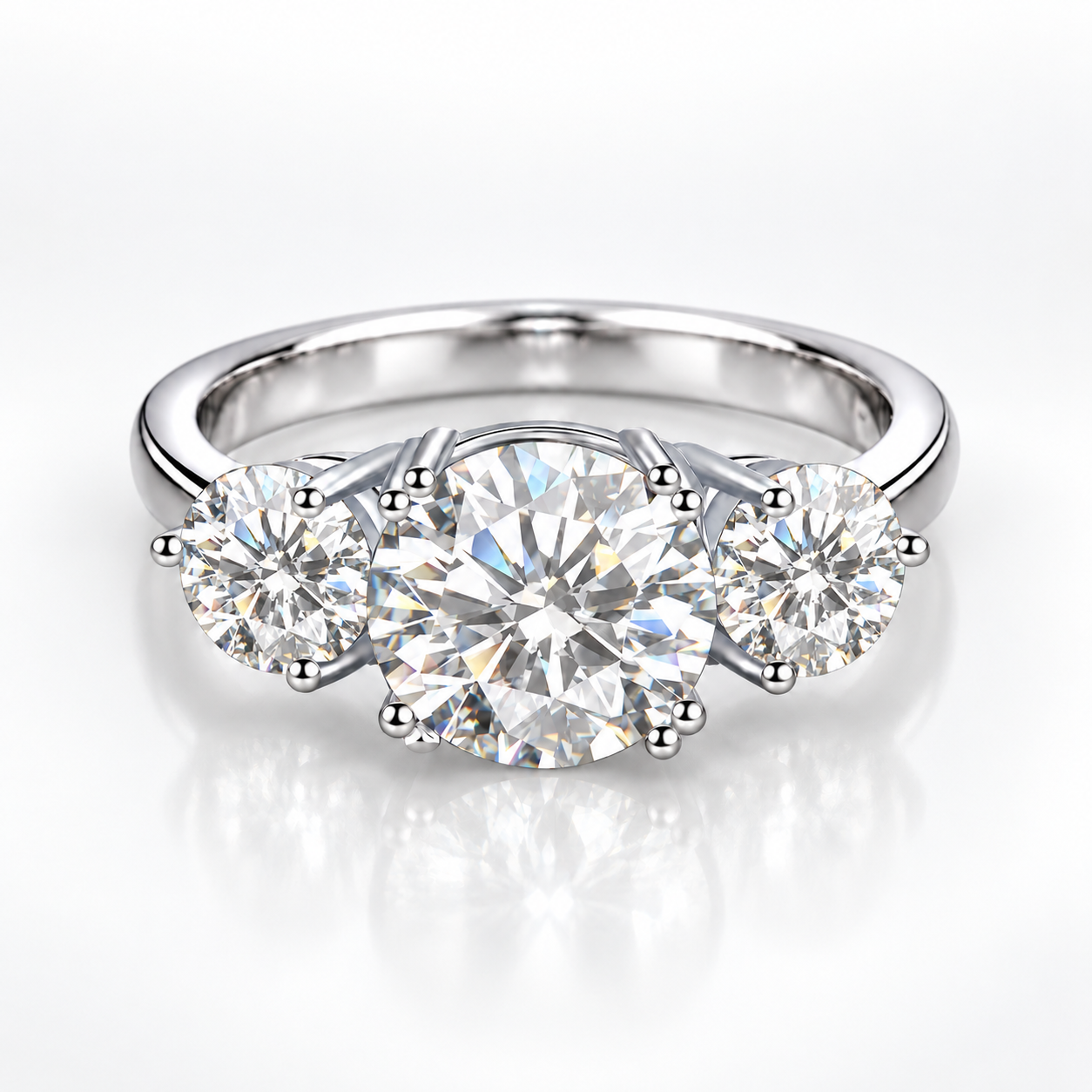 4ct Round Brilliant Moissanite Trilogy Engagement Ring