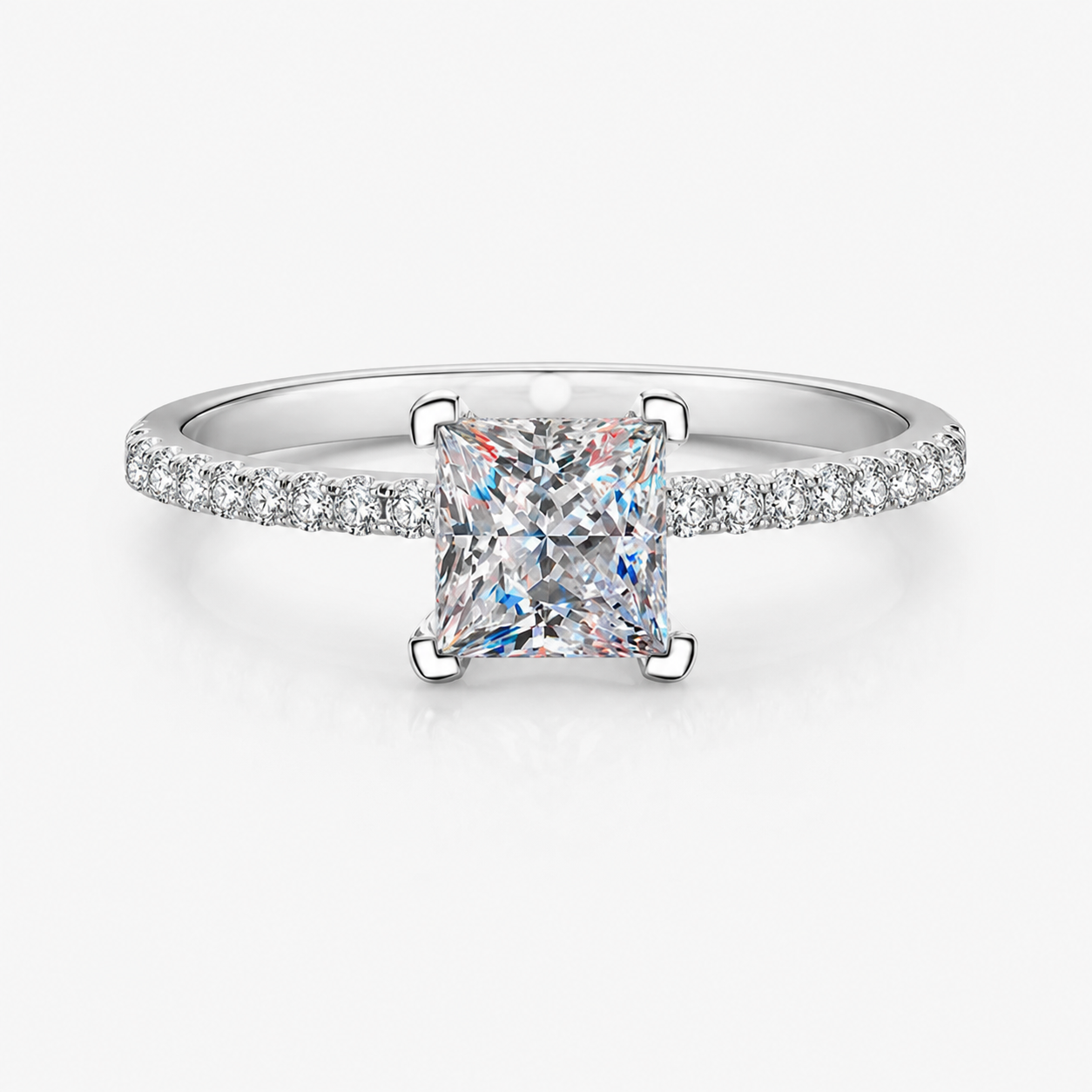 Princess Cut Moissanite Pavé Engagement Ring