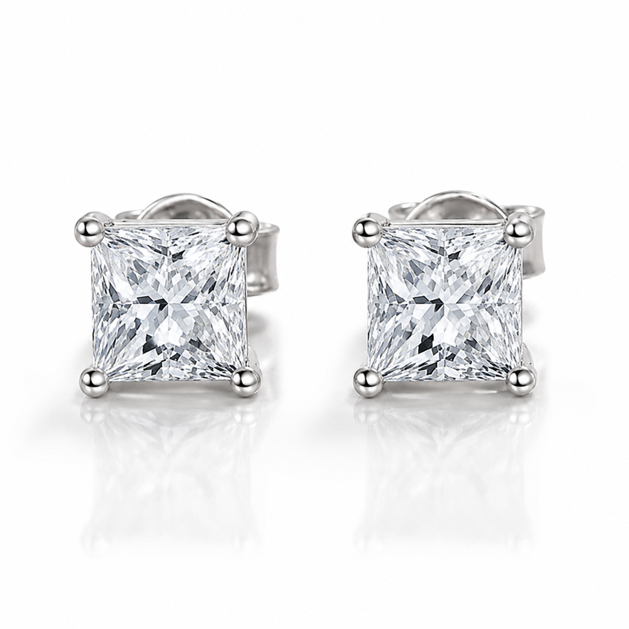 Princess Cut Moissanite Solitaire Stud Earrings