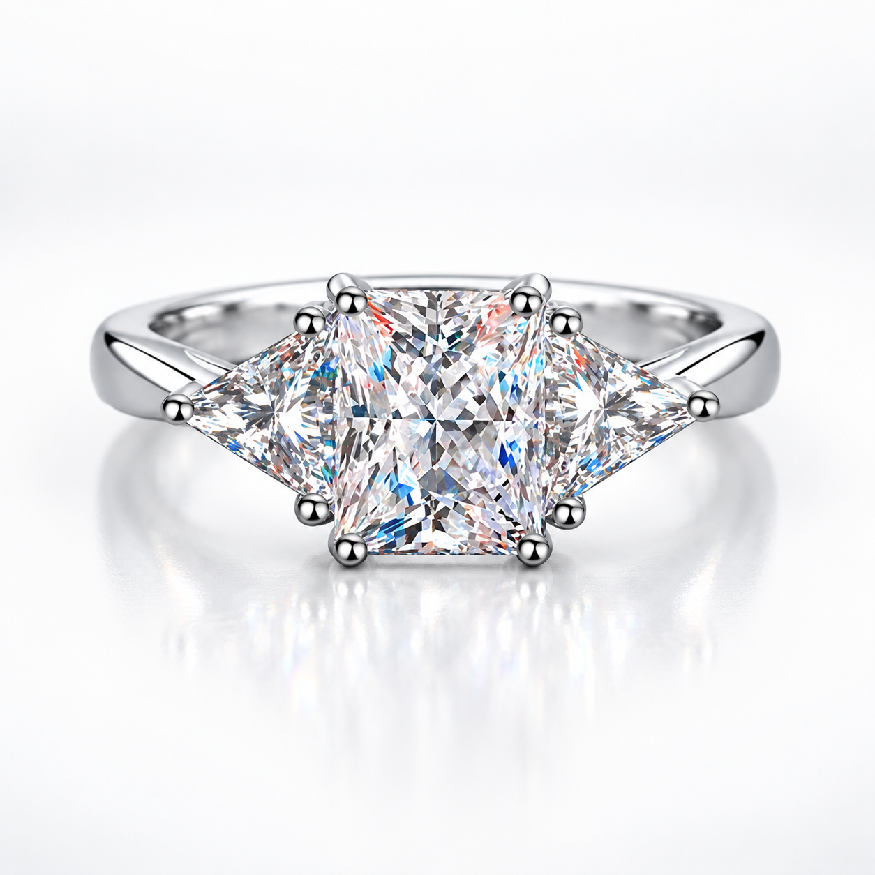 3ct Radiant & Trillion Cut Moissanite Trilogy Engagement Ring