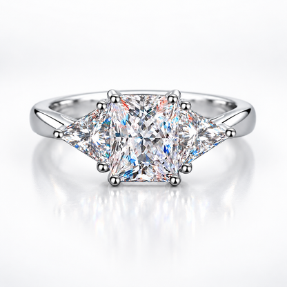 3ct Radiant & Trillion Cut Moissanite Trilogy Engagement Ring