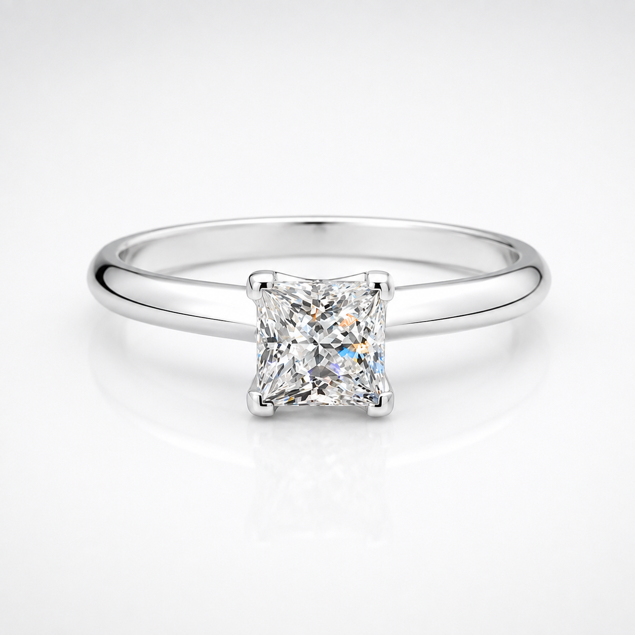 Princess Cut Moissanite Cathedral Solitaire Engagement Ring