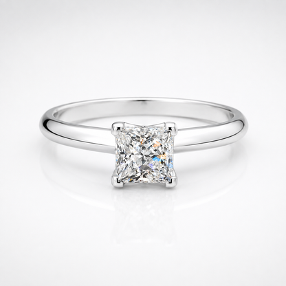 Princess Cut Moissanite Cathedral Solitaire Engagement Ring