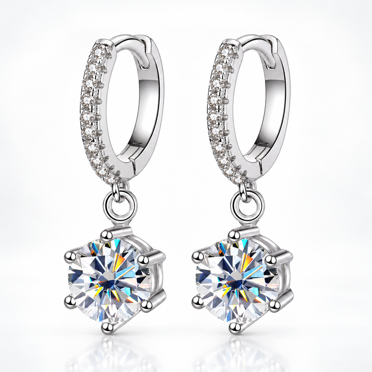 Round Moissanite Hoop Drop Earrings