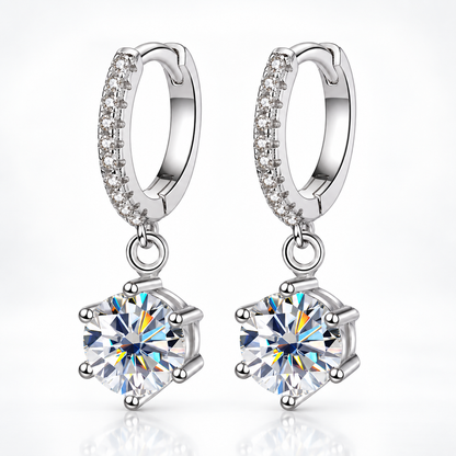 Round Moissanite Hoop Drop Earrings