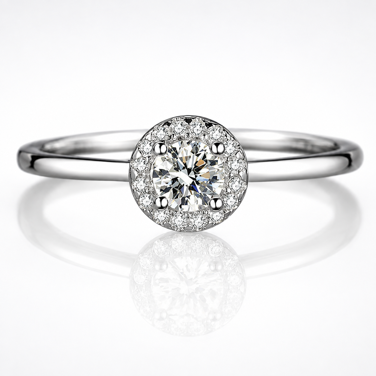 Petite Round Brilliant Cut Moissanite Halo Ring