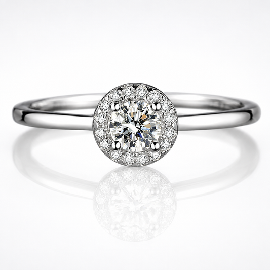 Petite Round Brilliant Cut Moissanite Halo Ring