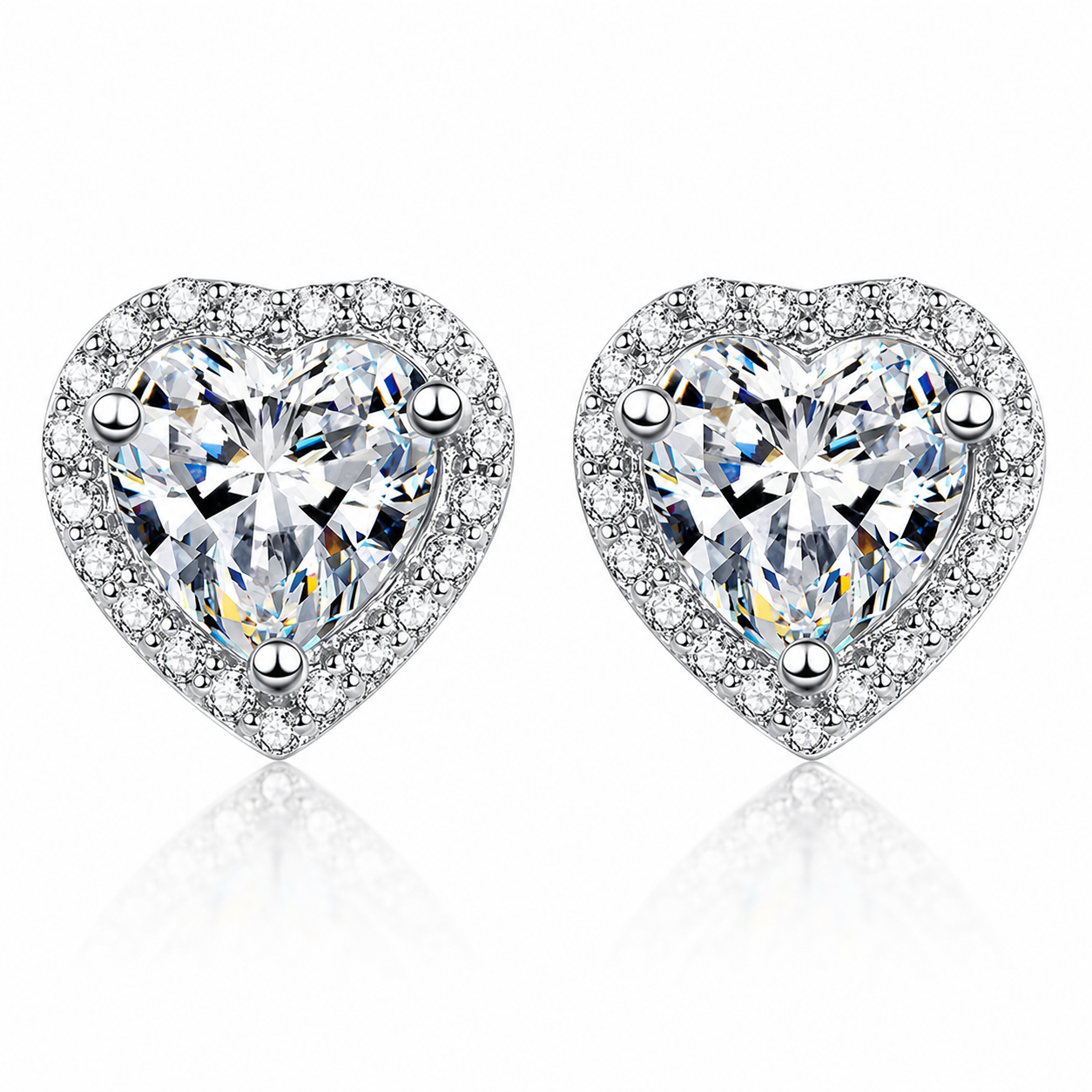 Heart Halo Moissanite Stud Earrings