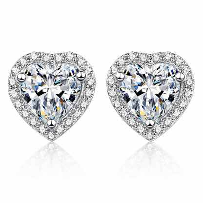 Heart Halo Moissanite Stud Earrings