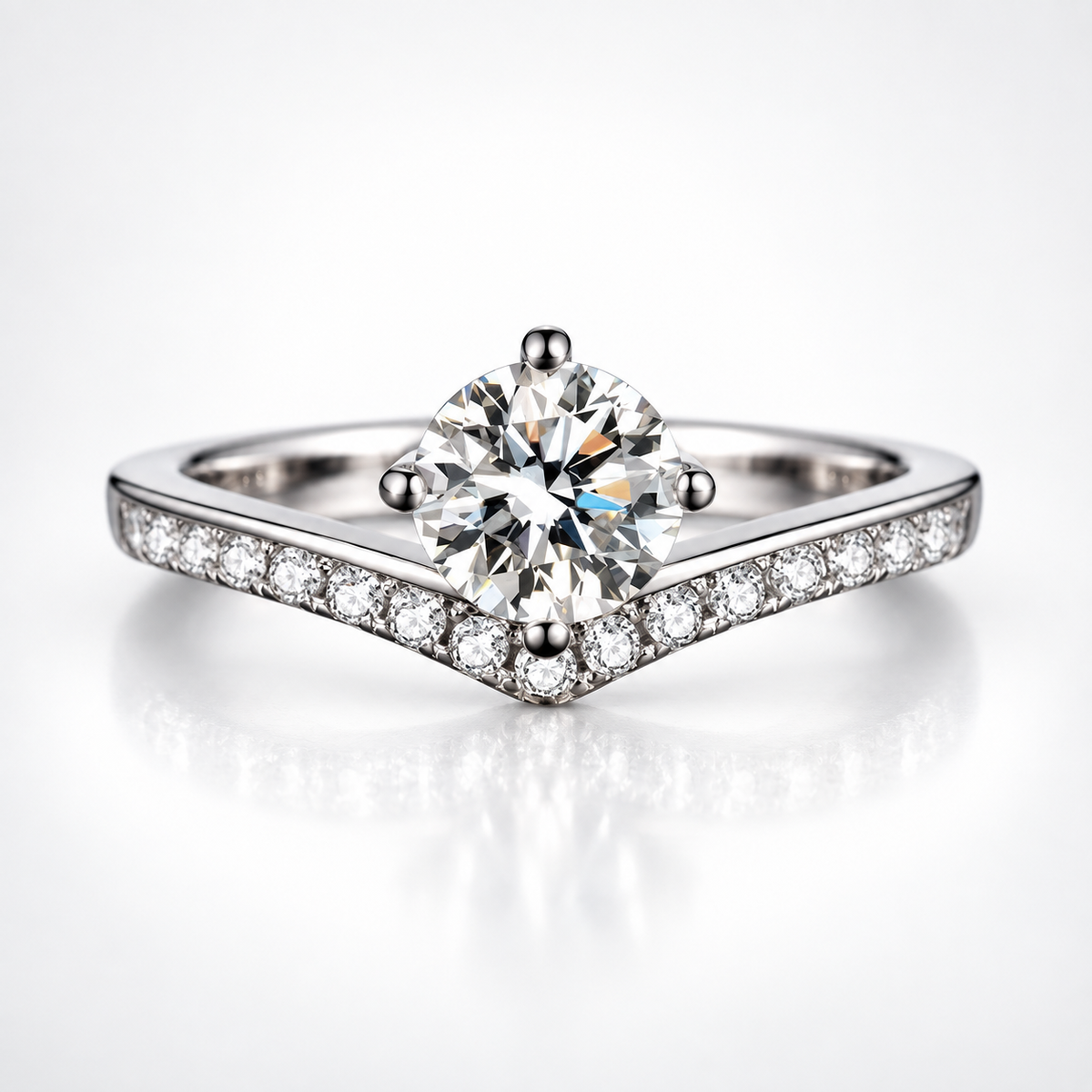 1ct Round Brilliant Moissanite Chevron Pavé Adjustable Ring